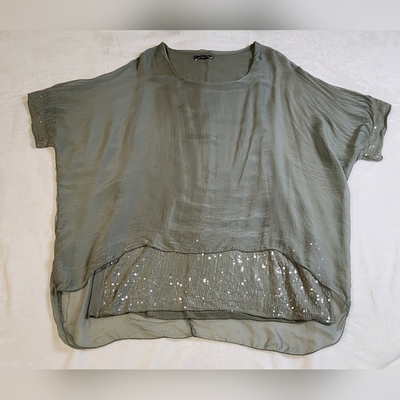 Women's 100% Silk Lagenlook Blouse, Light Green, Made In Italy, OS - Picture 4 of 10